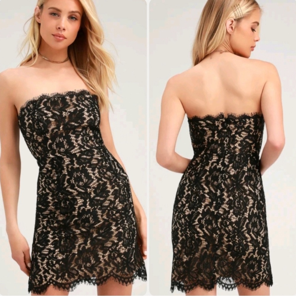 NWOT Lulu's Maci Black Lace Strapless Mini Dress